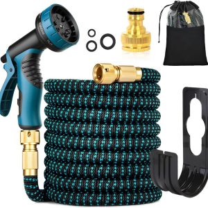 manguera de jardin Manguera de jardín flexible de 30 m, con boquilla rociadora y conectores de latón de 3/4" y 1/2", manguera antiarrugas para el hogar, 10 funciones para la limpieza de coche/suelo/patio/pasillo