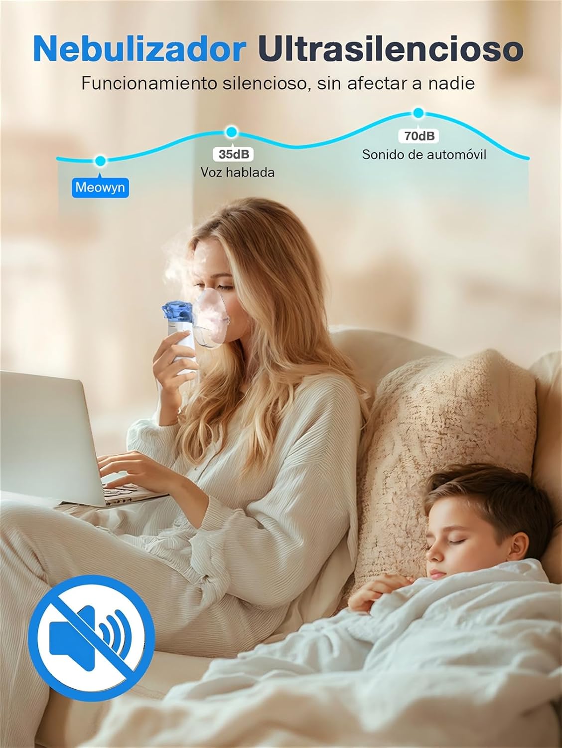 Meowyn Nebulizador Portatil, Nebulizador para Bebe Niños Adultos, Silenciosa Inhaladores Eléctricos Recargable USB-C con Diseño Portátil, fácil de usar y Limpiar, para Uso Doméstico y de Viaje - Imagen 2