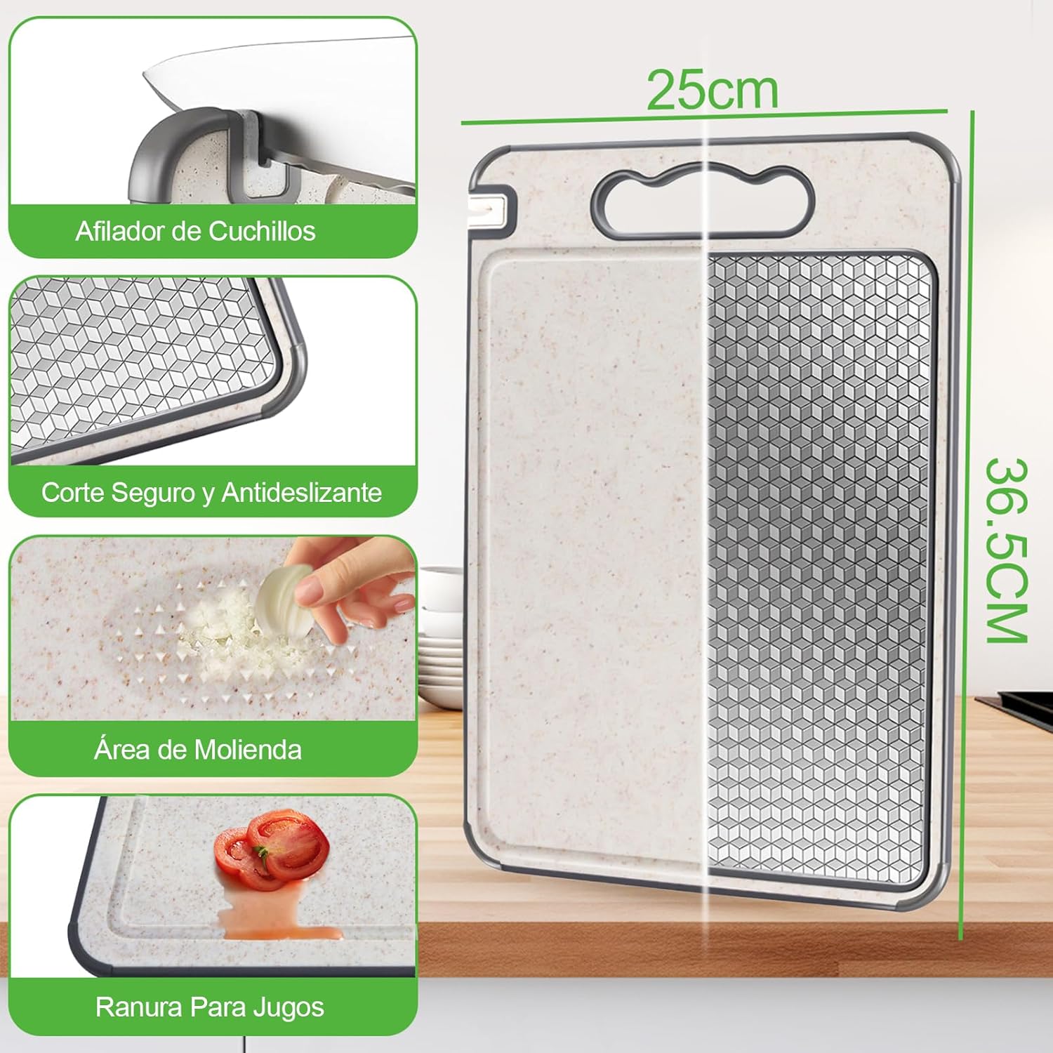 Tabla de Cortar Acero Inoxidable,Doble Cara, Sin BPA, Ideal para Carne, Pan, Verduras y Frutas, Gran Superficie de Corte (36 x 25 cm), Duradera e HigiƩnica. - Imagen 2