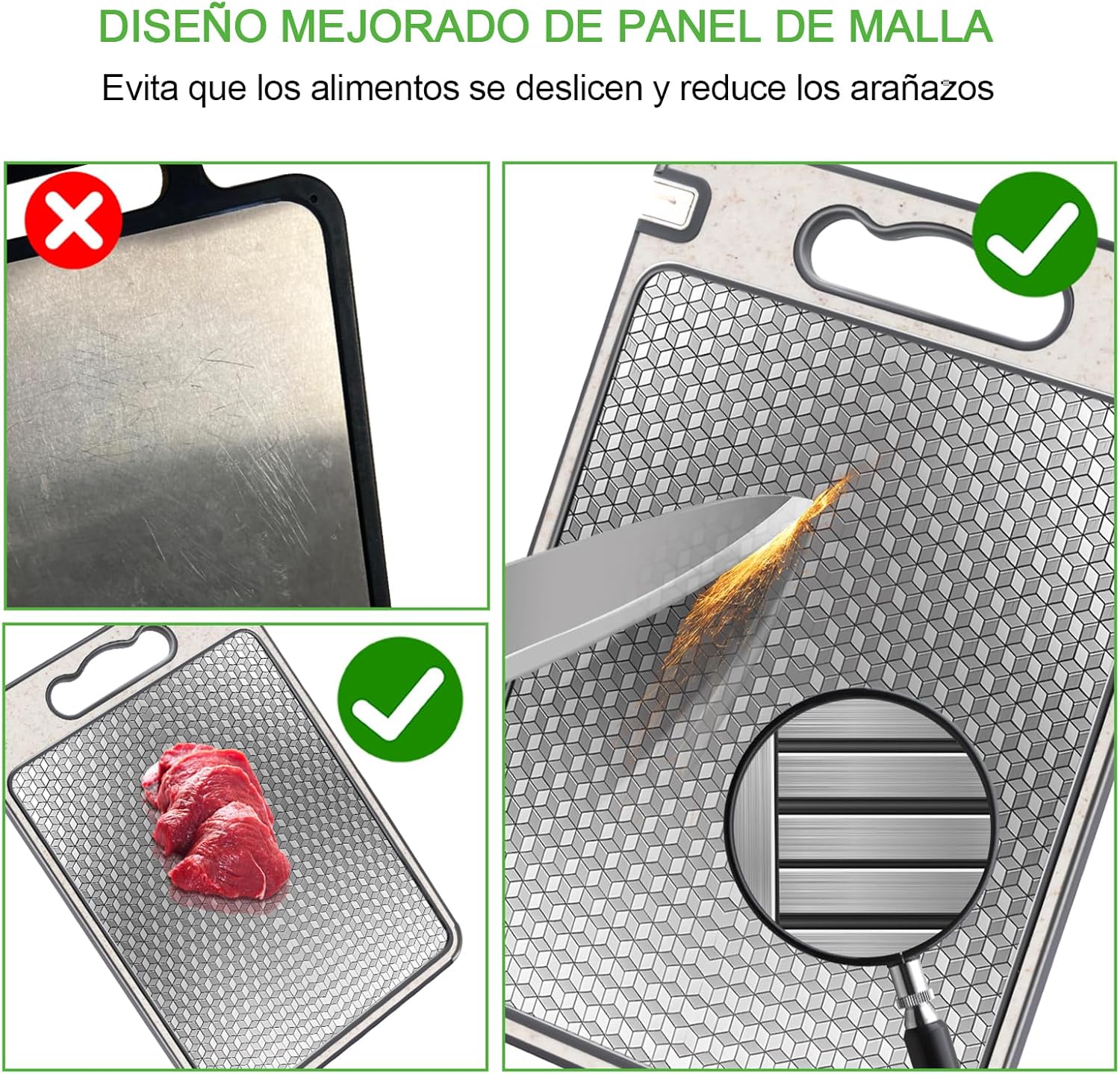 Tabla de Cortar Acero Inoxidable,Doble Cara, Sin BPA, Ideal para Carne, Pan, Verduras y Frutas, Gran Superficie de Corte (36 x 25 cm), Duradera e HigiƩnica. - Imagen 3