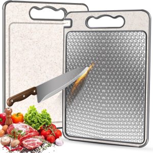tabla de cortas AI Tabla de Cortar Acero Inoxidable,Doble Cara, Sin BPA, Ideal para Carne, Pan, Verduras y Frutas, Gran Superficie de Corte (36 x 25 cm), Duradera e Higiénica.