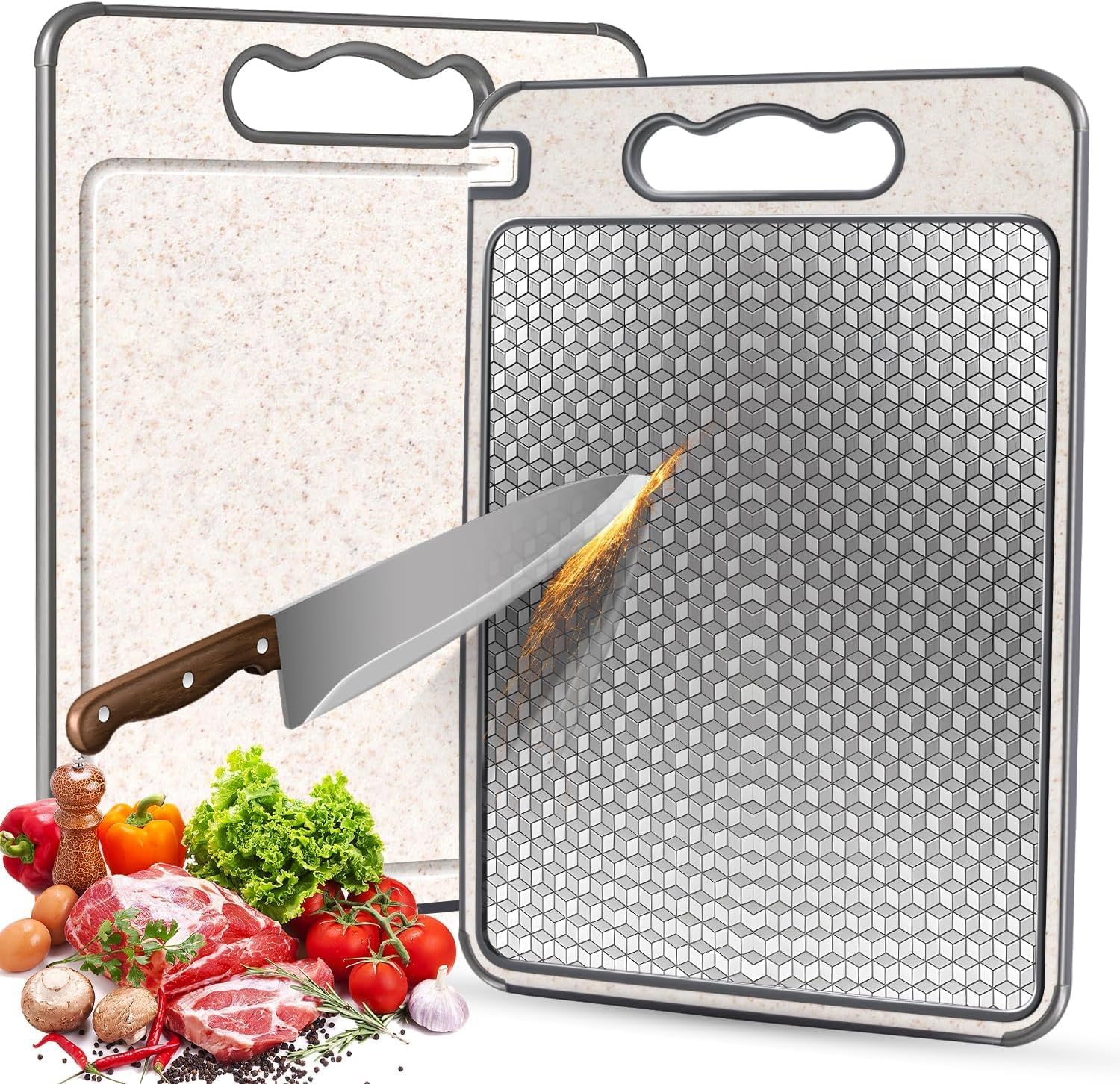 Tabla de Cortar Acero Inoxidable,Doble Cara, Sin BPA, Ideal para Carne, Pan, Verduras y Frutas, Gran Superficie de Corte (36 x 25 cm), Duradera e HigiƩnica.
