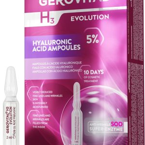 Ampollas de Ácido Hialurónico Puro, Suero No Inyectable para el Rostro, Reduce las Arrugas, Efecto Hidratante y Regenerador, 10 Viales x 2 ml, Gerovital H3 Evolution