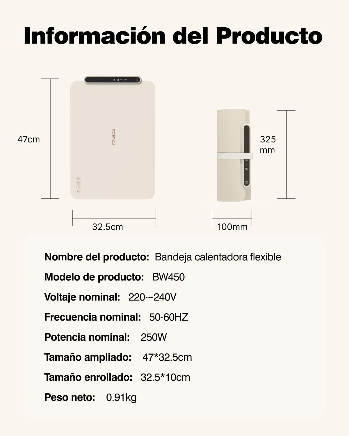 itrusou Bandeja Calefactora Eléctrica, Placa Calentadora Silicona Portátil Plegable, Calentamiento Total, Temperatura Ajustable para Bufés, Familia, Fiestas, Eventos, Oficina - Imagen 4