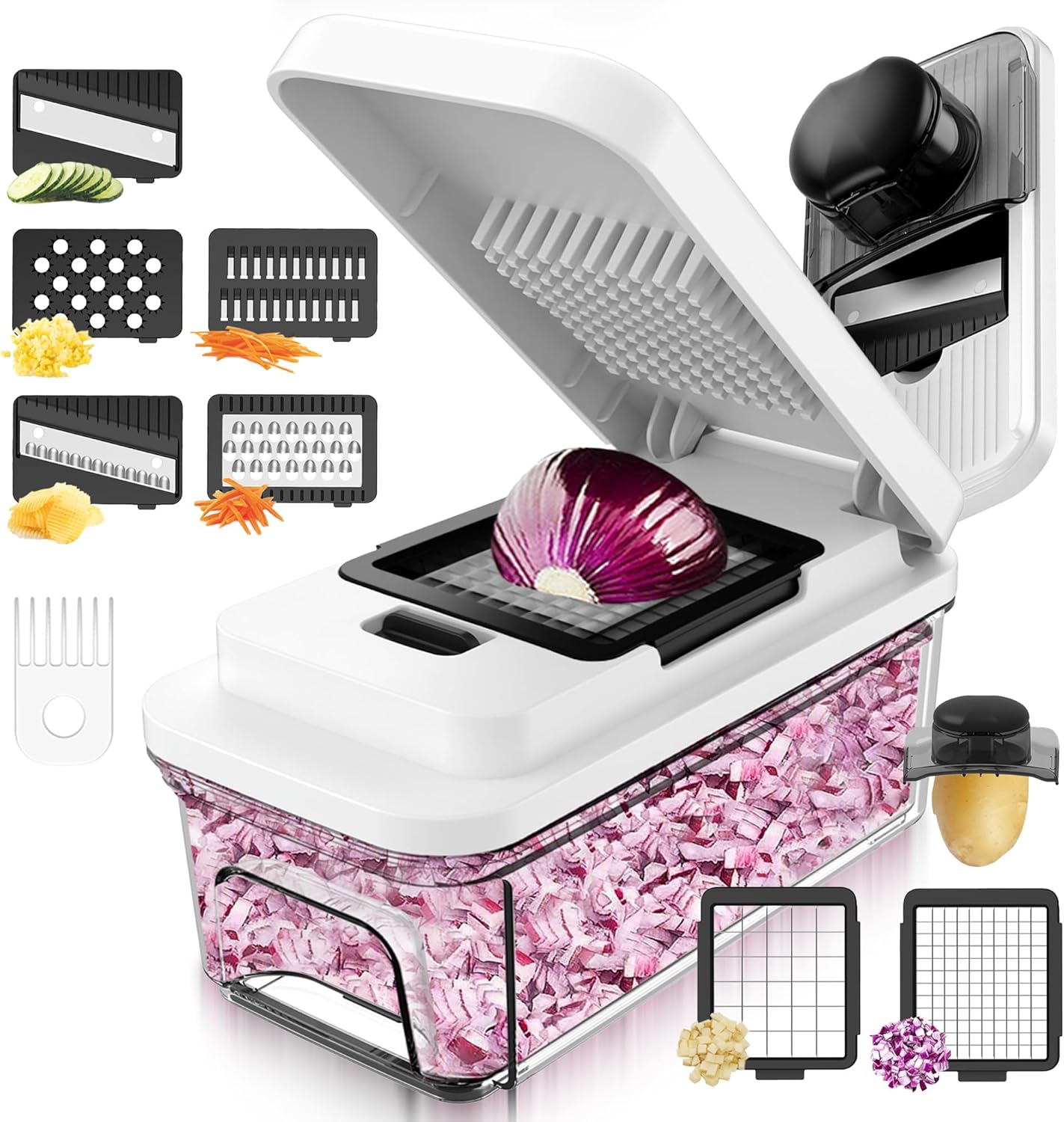 Cortador de Verdura Multifuncional | Mandolina de Cocina Profesional | Picador de Verduras Manual de acero inoxidable | Rallador Verduras y Queso - Gadgets Cocina