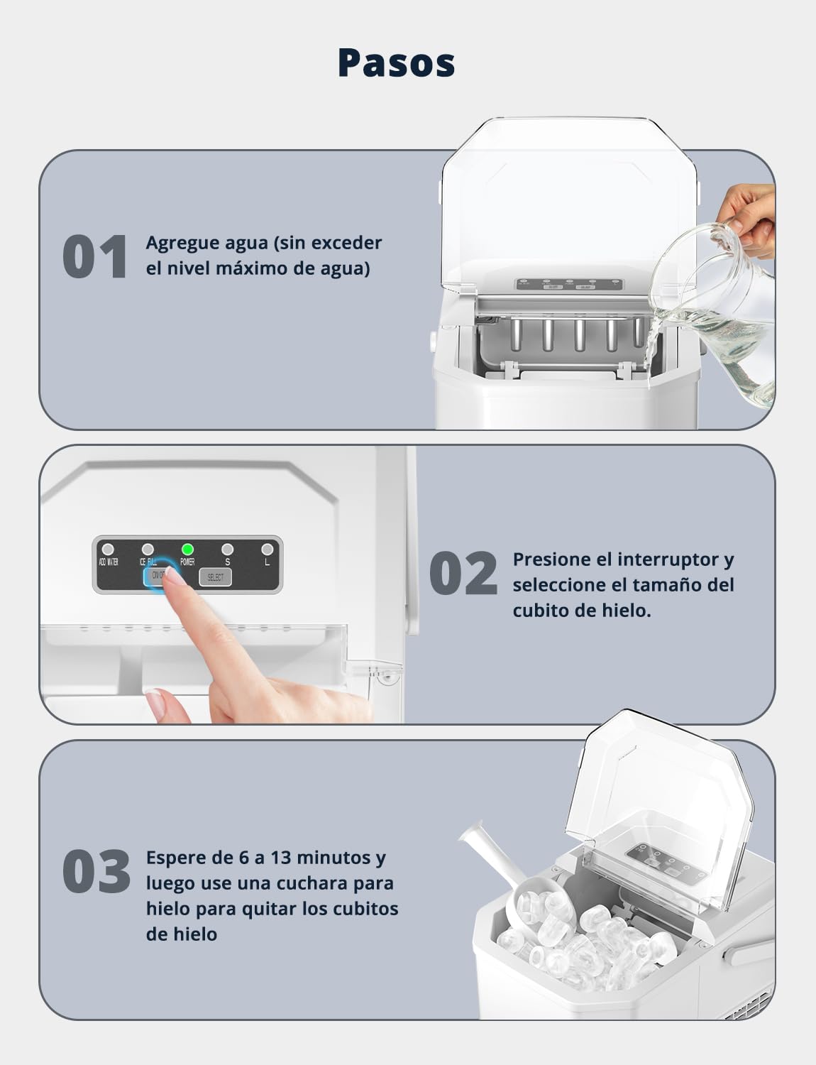 Máquinas para Hacer Hielo, Maquina de Hielo Portátil y Autolimpiante con Mango, Equipado con Hielo Pala de Puede Colocar Boca Abajo, 9 Cubitos Hielo Tipo Balas/6-10 Minutos, 12Kg/24h - Imagen 2
