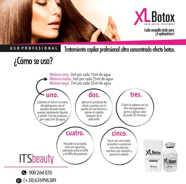XLbotox - Tratamiento de reparacion intensa del cabello/Reconstruye la fibra capilar devolviendole la vida a tu pelo/Devuelve el brillo y la vitalidad (1 vial - 20ML) - Imagen 3